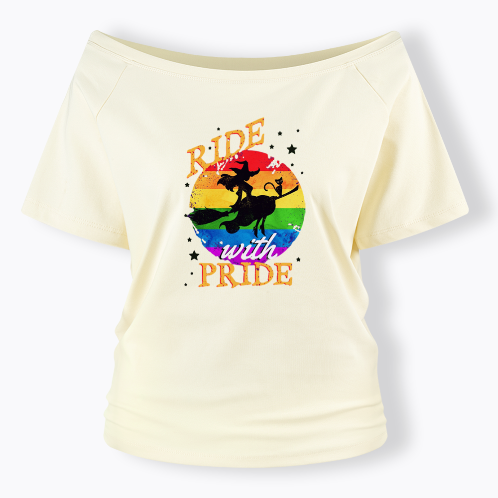 Ride with Pride Rainbow Off Shoulder T-shirt