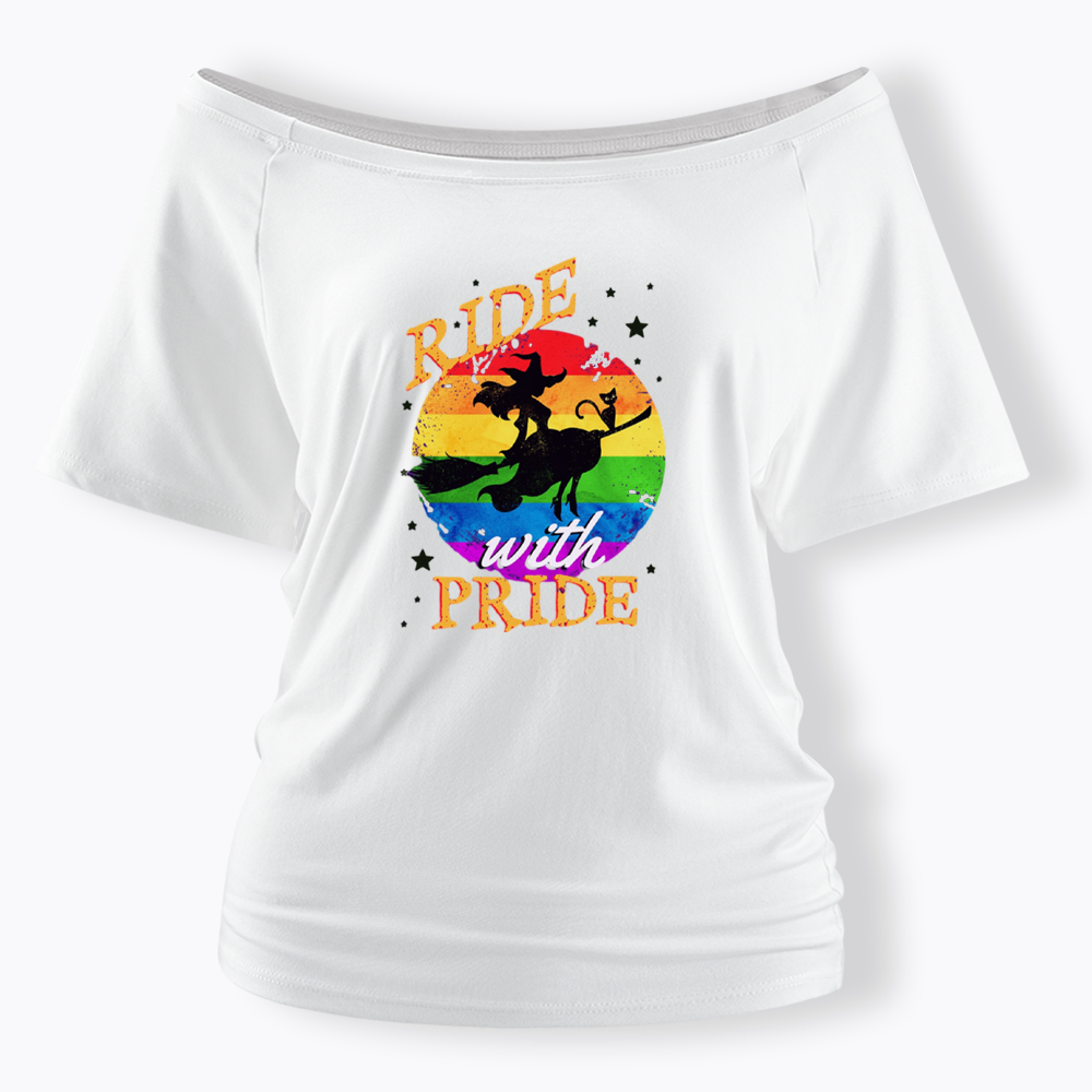 Ride with Pride Rainbow Off Shoulder T-shirt