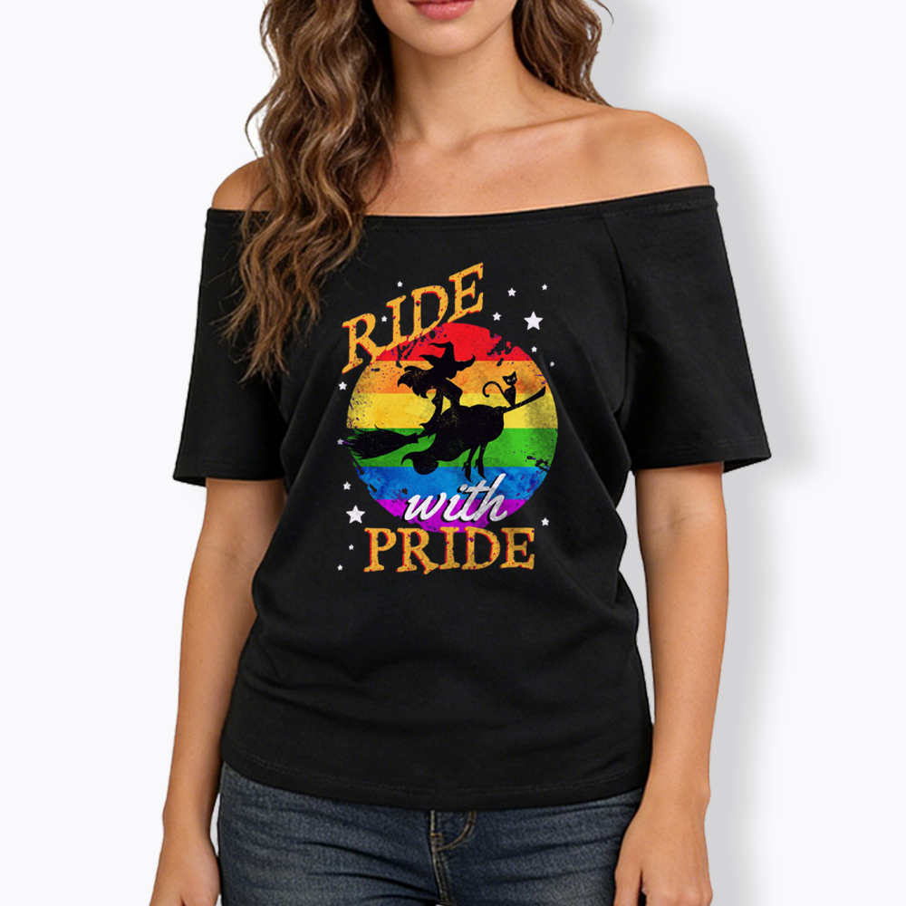 Ride with Pride Rainbow Off Shoulder T-shirt