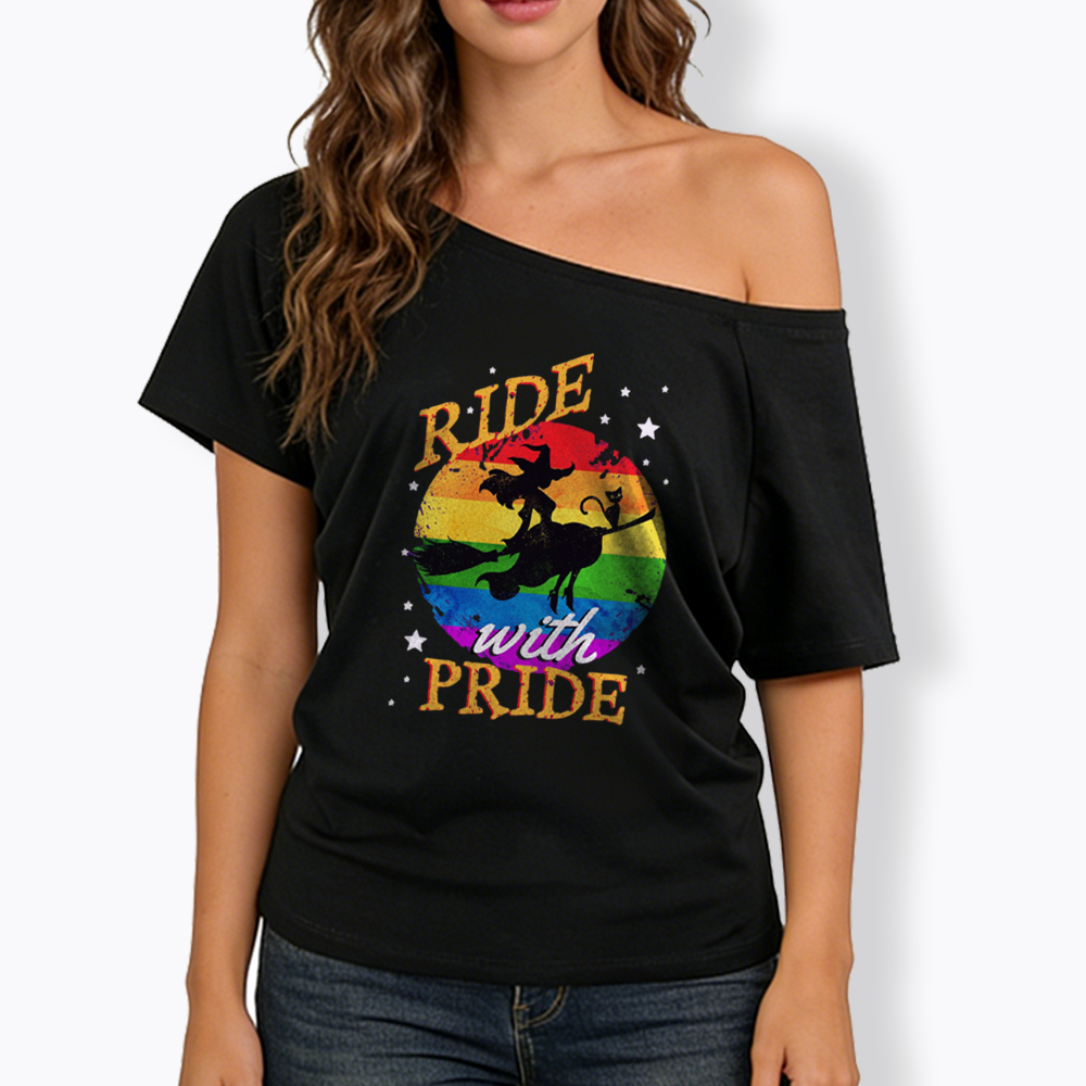 Ride with Pride Rainbow Off Shoulder T-shirt