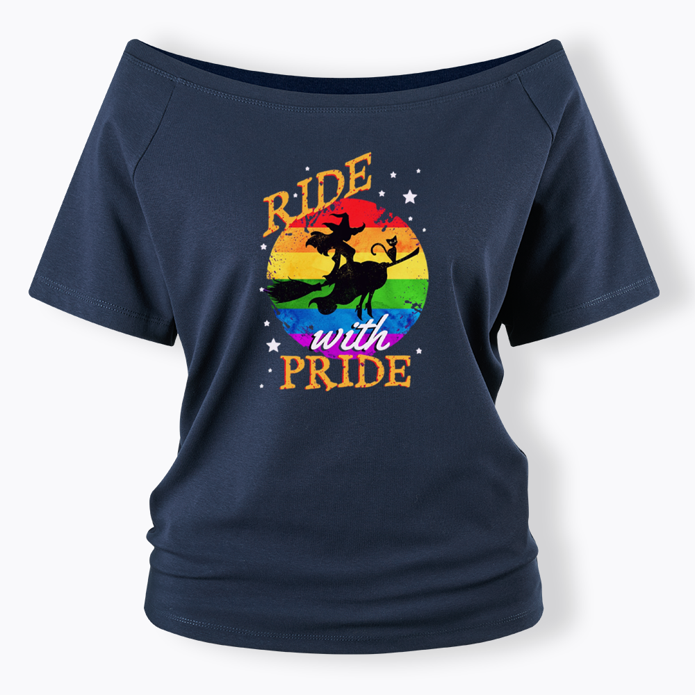 Ride with Pride Rainbow Off Shoulder T-shirt