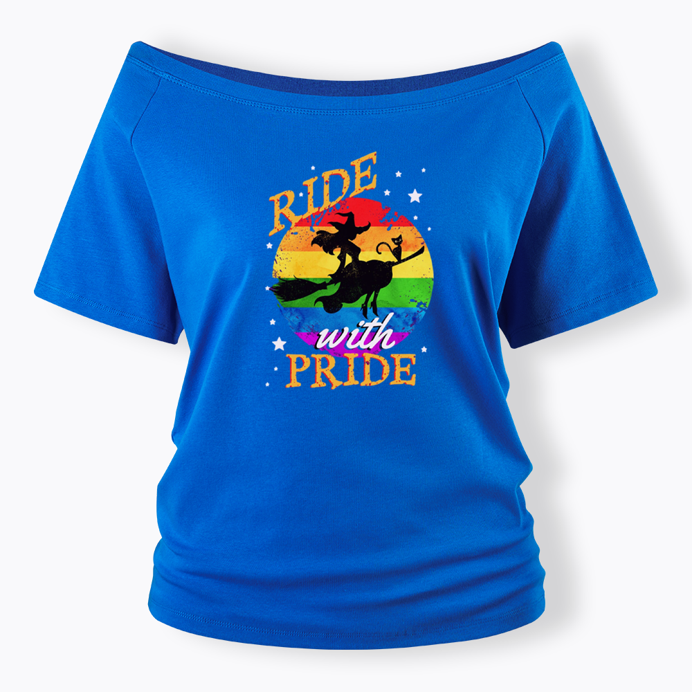 Ride with Pride Rainbow Off Shoulder T-shirt