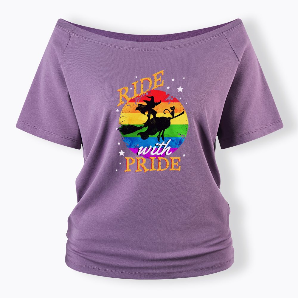 Ride with Pride Rainbow Off Shoulder T-shirt