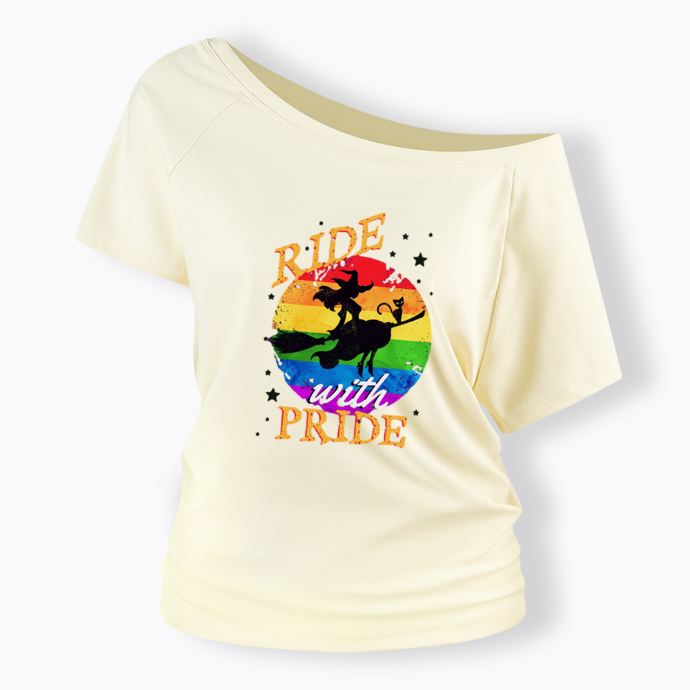 Ride with Pride Rainbow Off Shoulder T-shirt