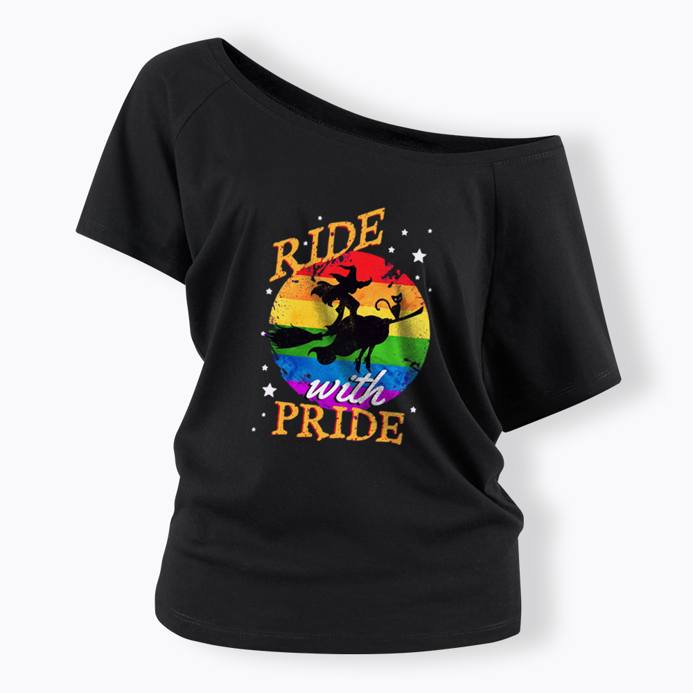 Ride with Pride Rainbow Off Shoulder T-shirt