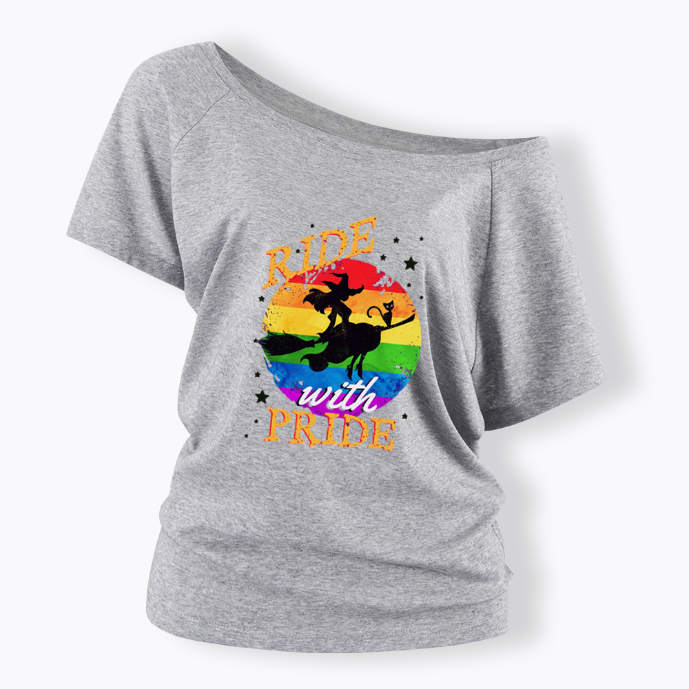 Ride with Pride Rainbow Off Shoulder T-shirt