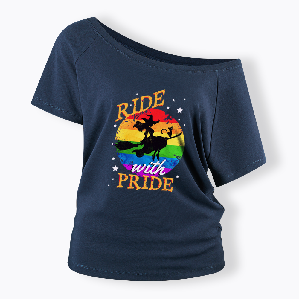 Ride with Pride Rainbow Off Shoulder T-shirt