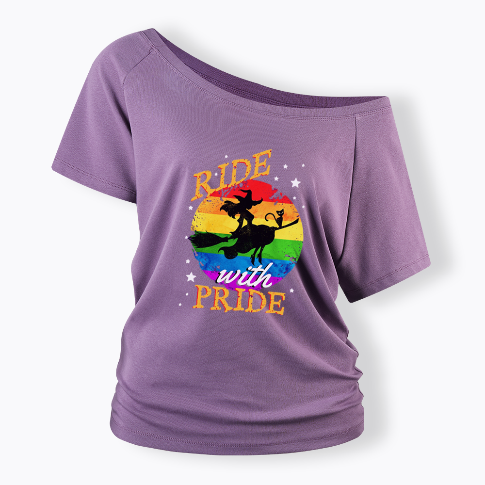 Ride with Pride Rainbow Off Shoulder T-shirt