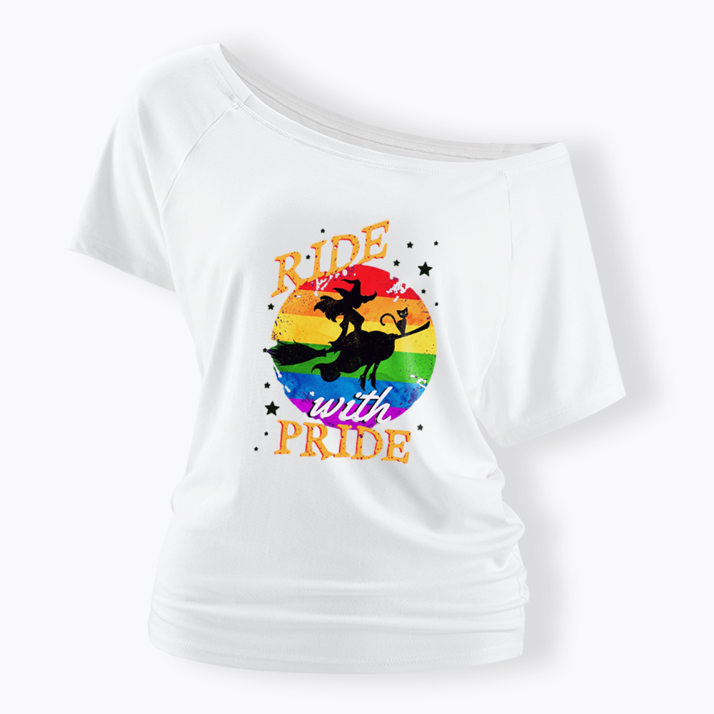Ride with Pride Rainbow Off Shoulder T-shirt