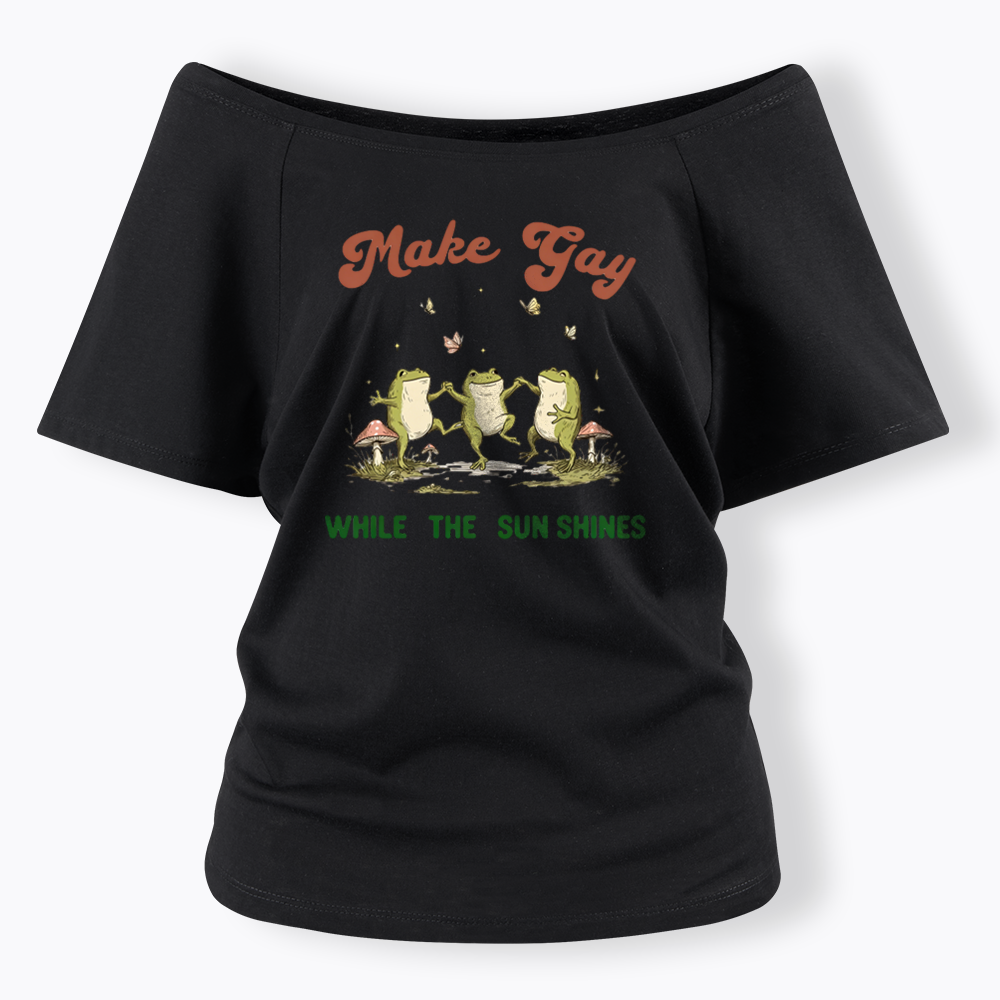 Tap Water Buddies Frog Off Shoulder T-shirt