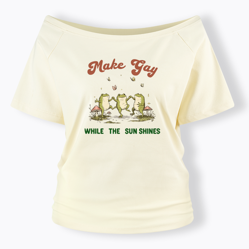 Tap Water Buddies Frog Off Shoulder T-shirt