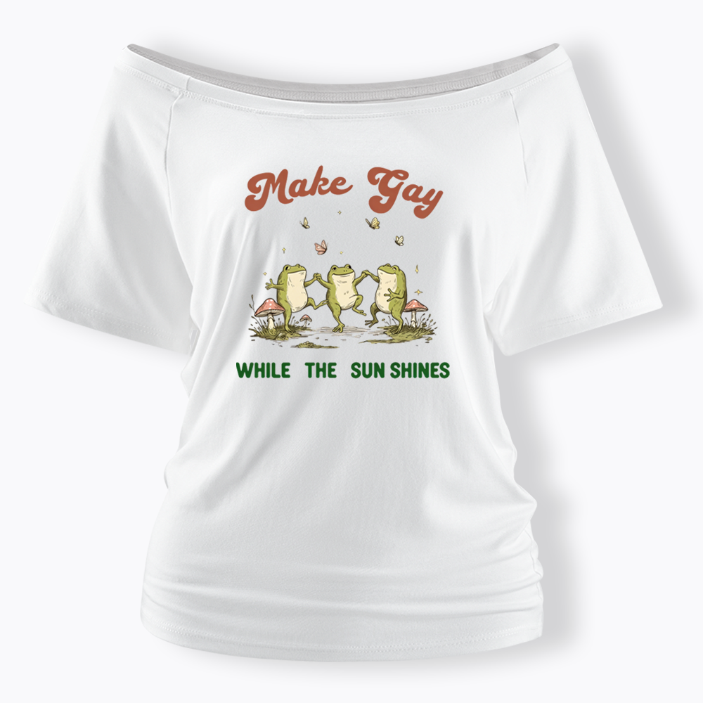 Tap Water Buddies Frog Off Shoulder T-shirt