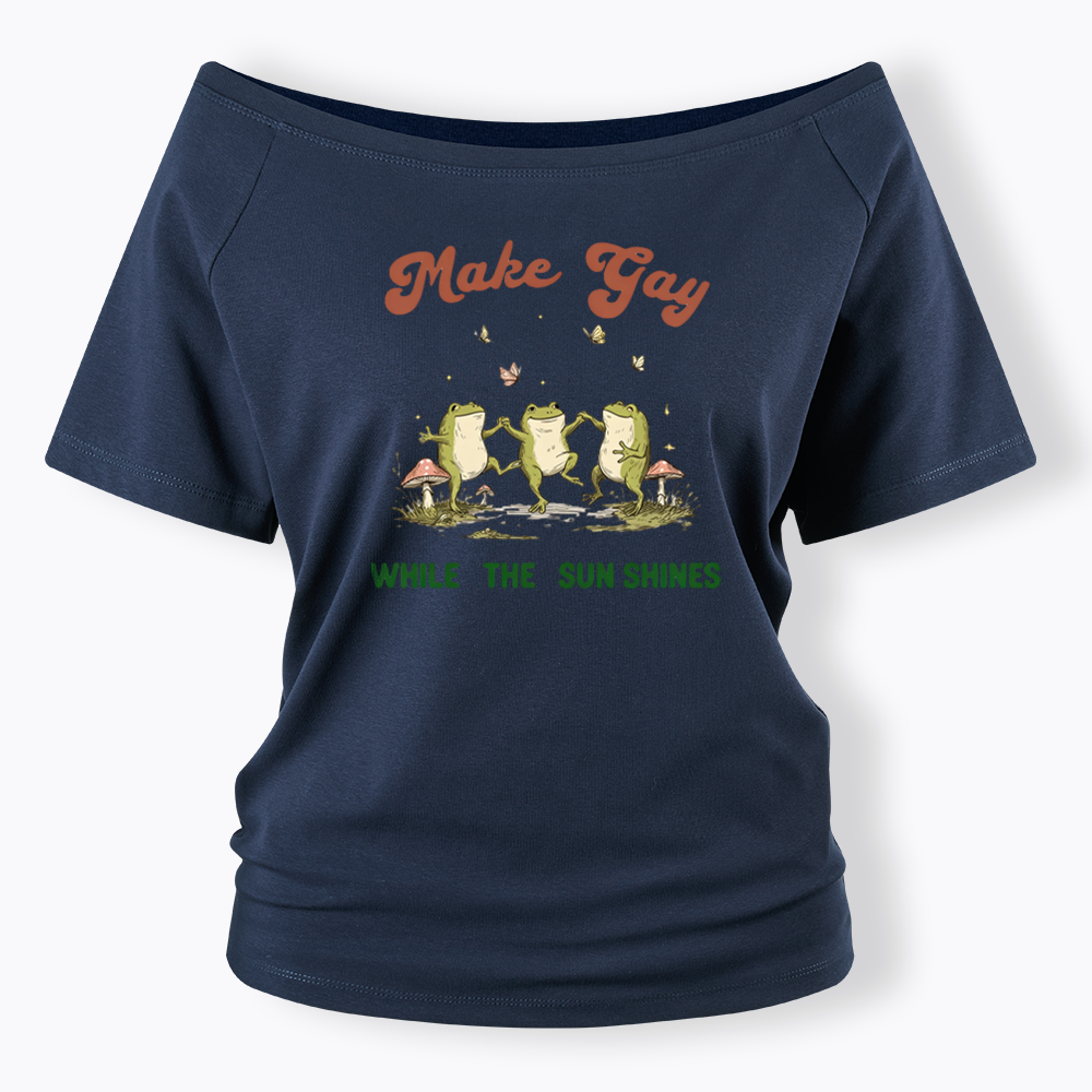 Tap Water Buddies Frog Off Shoulder T-shirt