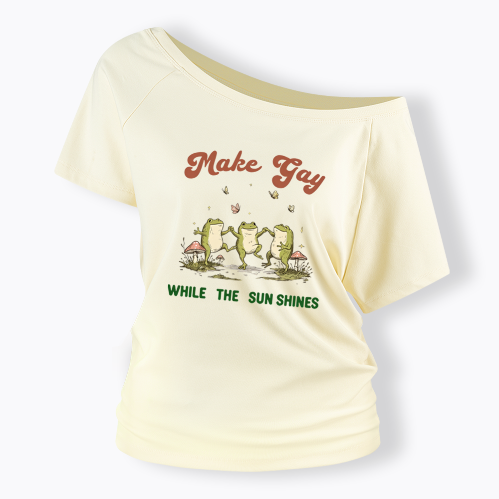 Tap Water Buddies Frog Off Shoulder T-shirt