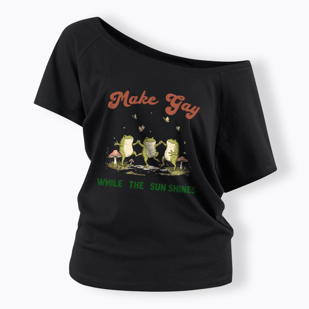 Tap Water Buddies Frog Off Shoulder T-shirt