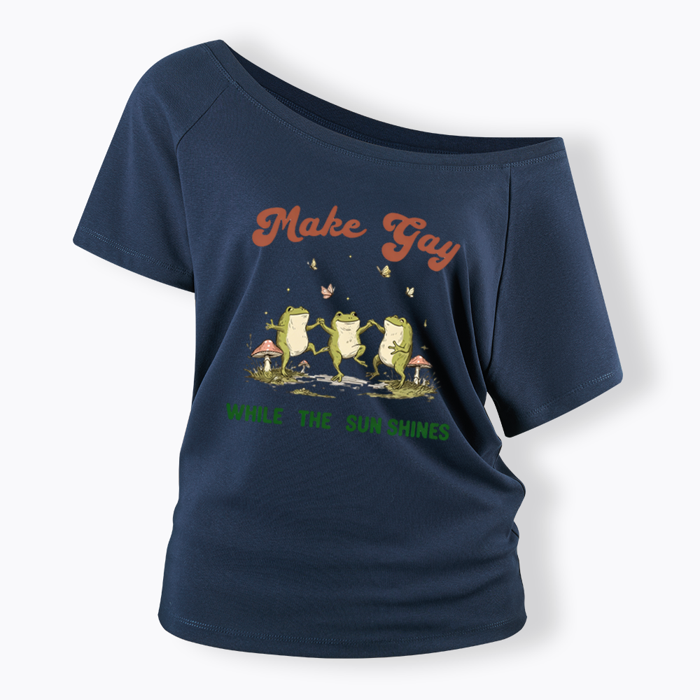 Tap Water Buddies Frog Off Shoulder T-shirt