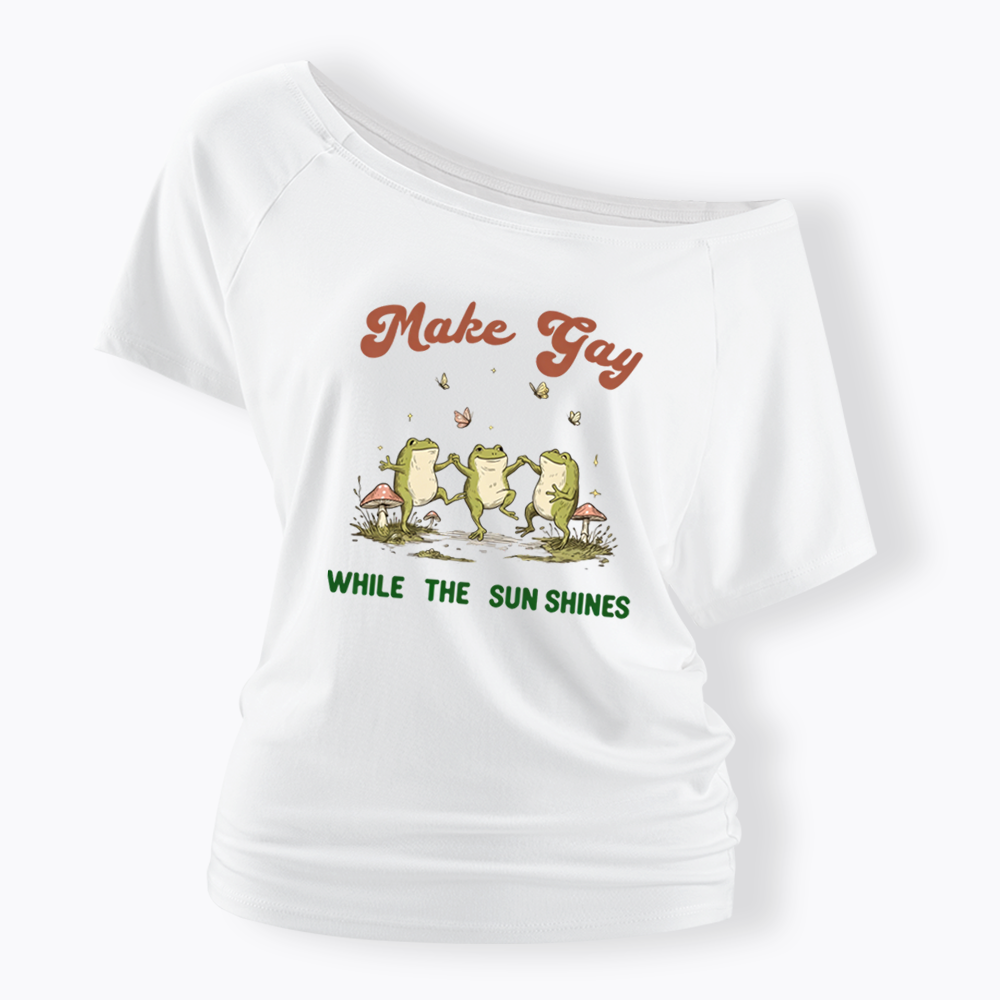 Tap Water Buddies Frog Off Shoulder T-shirt