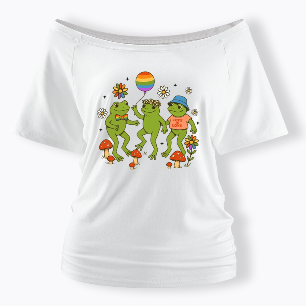 Funny Frog Pride Off Shoulder T-shirt