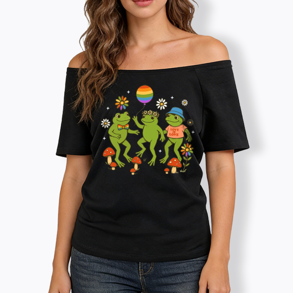 Funny Frog Pride Off Shoulder T-shirt