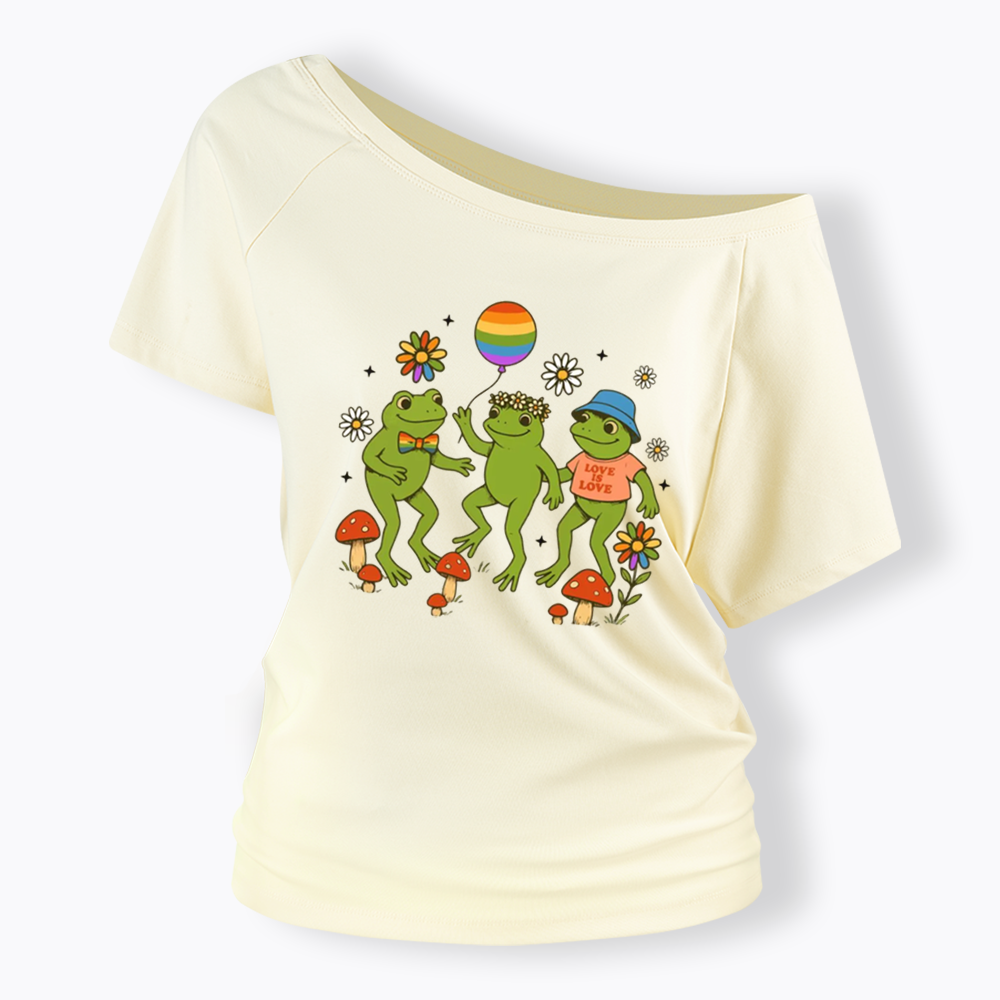 Funny Frog Pride Off Shoulder T-shirt