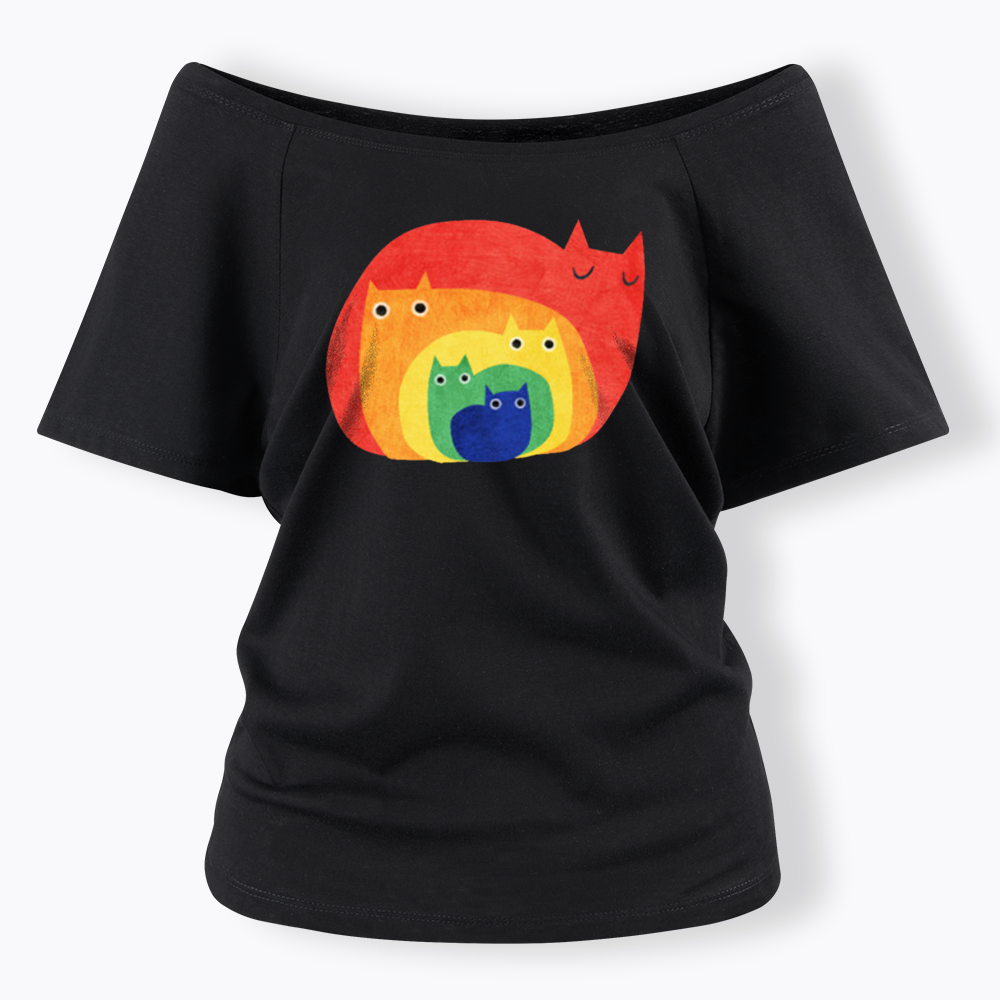 Rainbow Cats Off Shoulder T-shirt