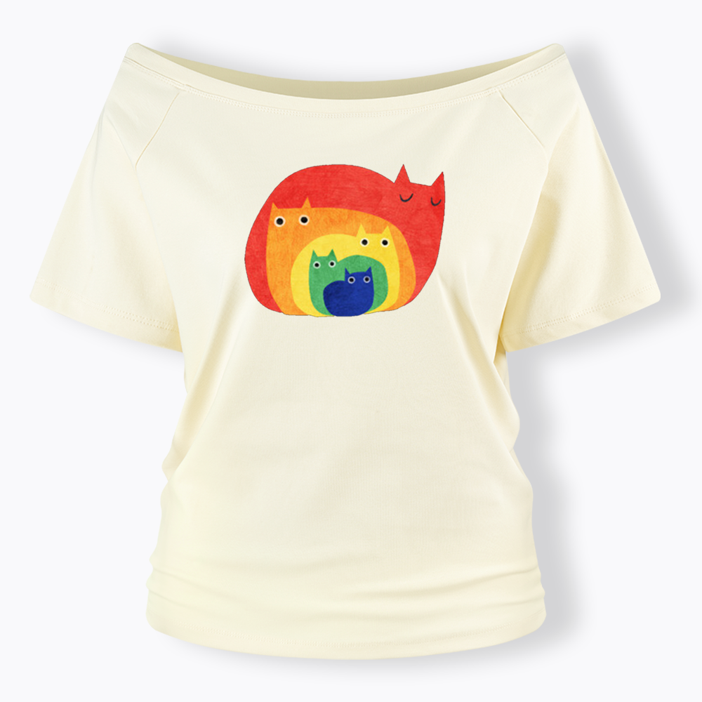 Rainbow Cats Off Shoulder T-shirt