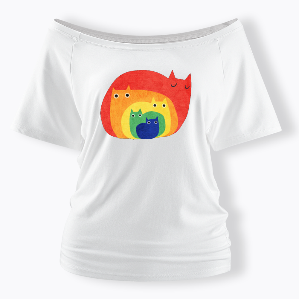 Rainbow Cats Off Shoulder T-shirt