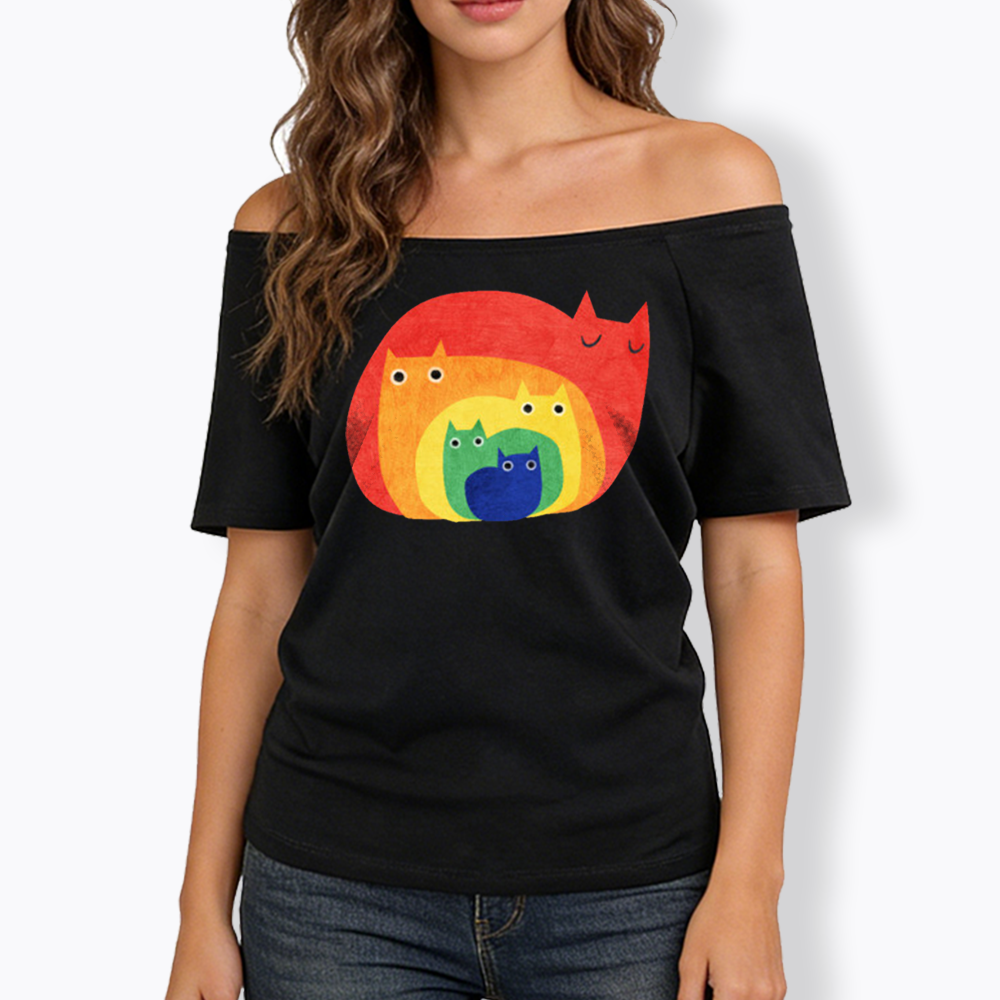 Rainbow Cats Off Shoulder T-shirt