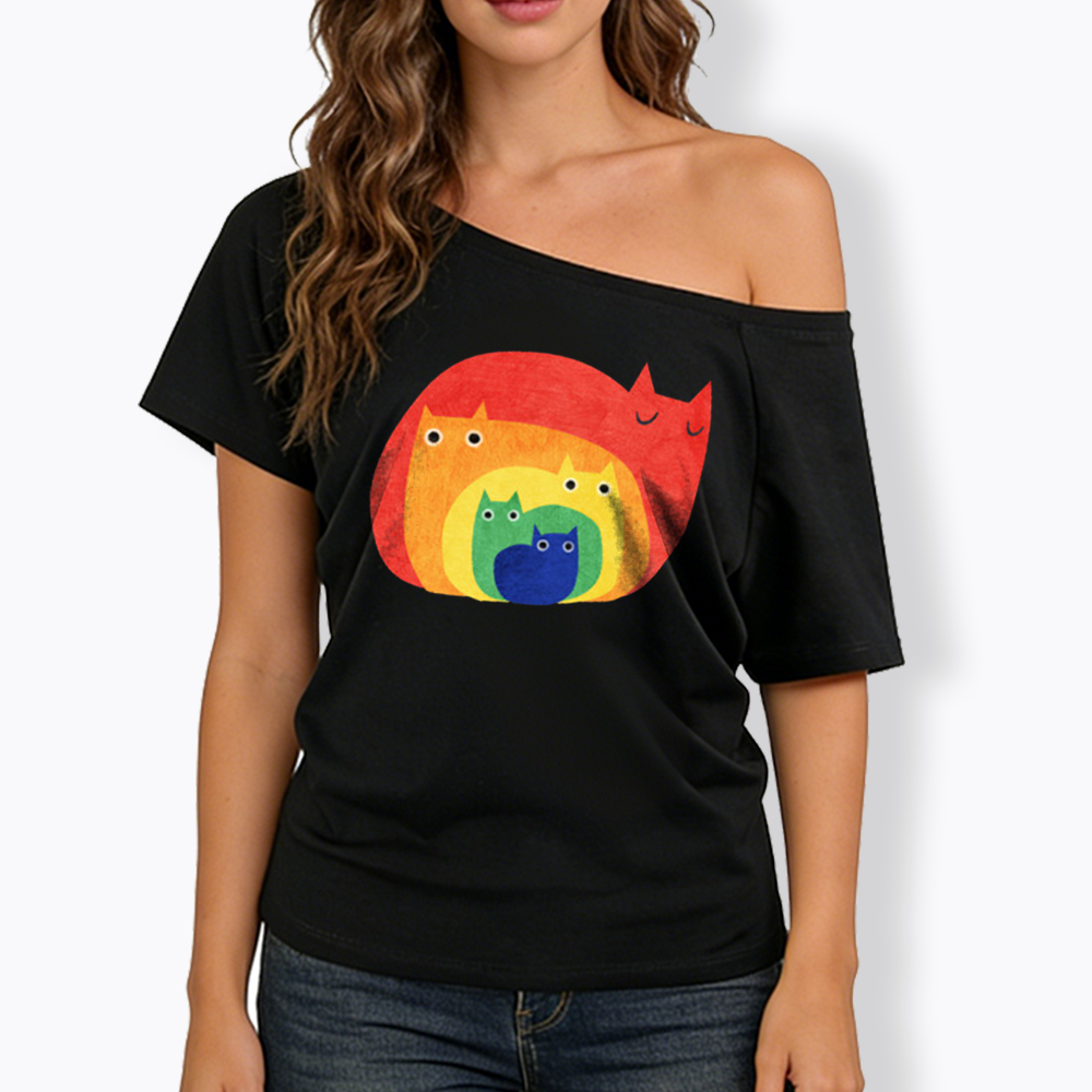 Rainbow Cats Off Shoulder T-shirt