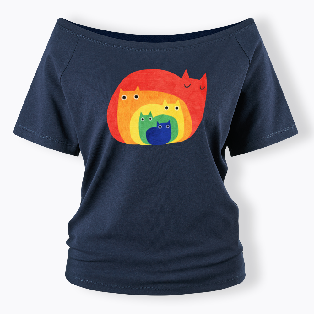 Rainbow Cats Off Shoulder T-shirt