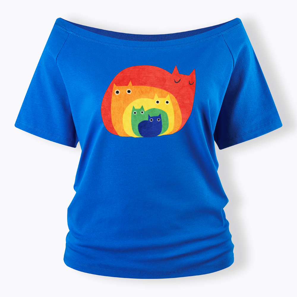 Rainbow Cats Off Shoulder T-shirt