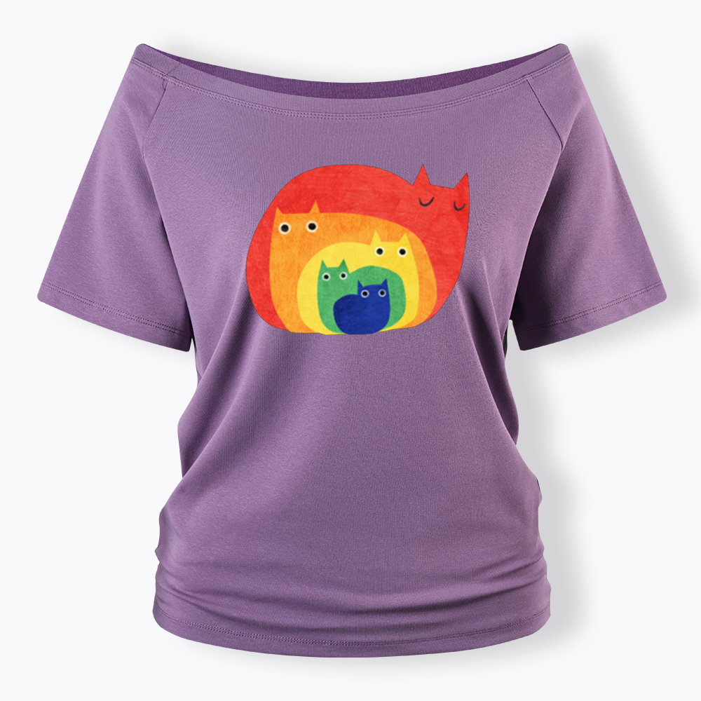Rainbow Cats Off Shoulder T-shirt