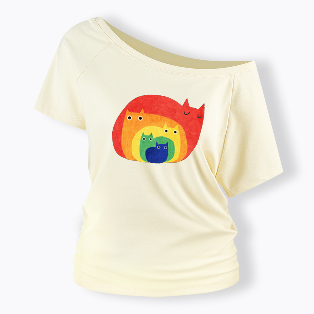 Rainbow Cats Off Shoulder T-shirt