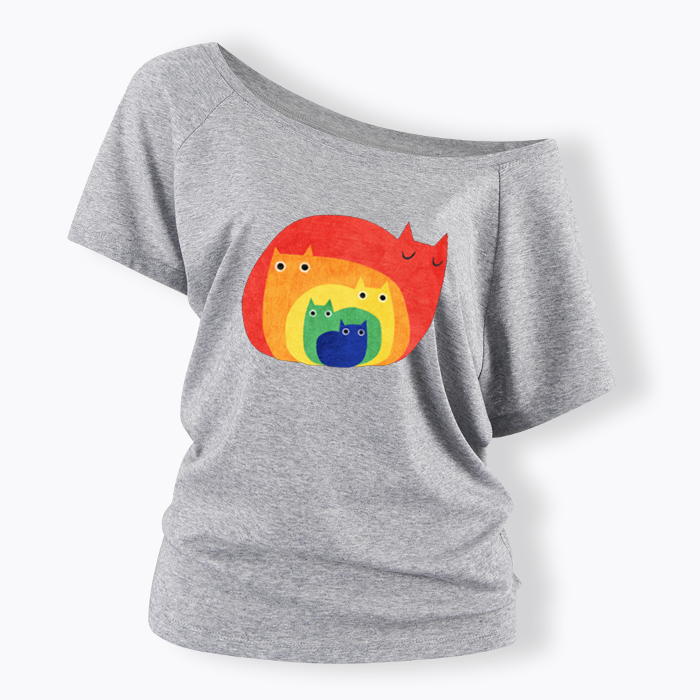 Rainbow Cats Off Shoulder T-shirt