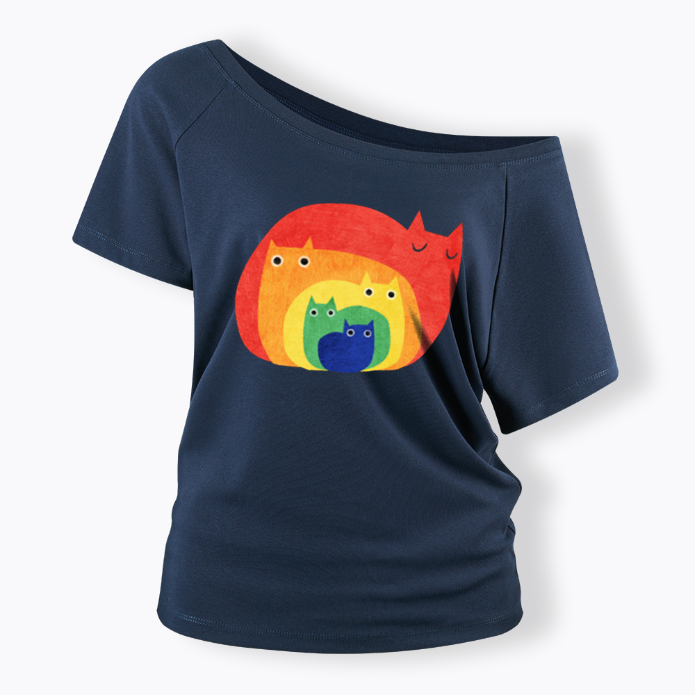 Rainbow Cats Off Shoulder T-shirt