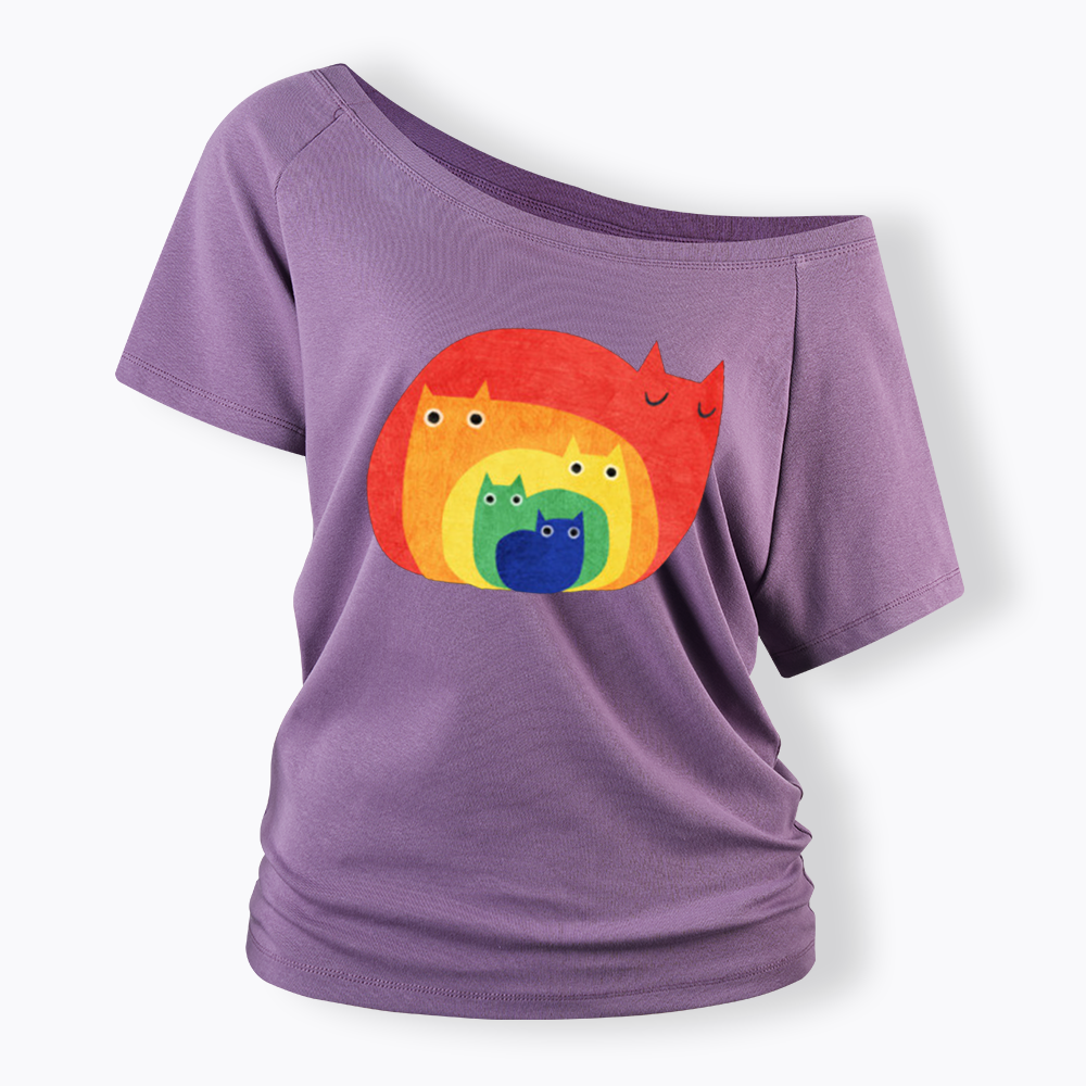 Rainbow Cats Off Shoulder T-shirt