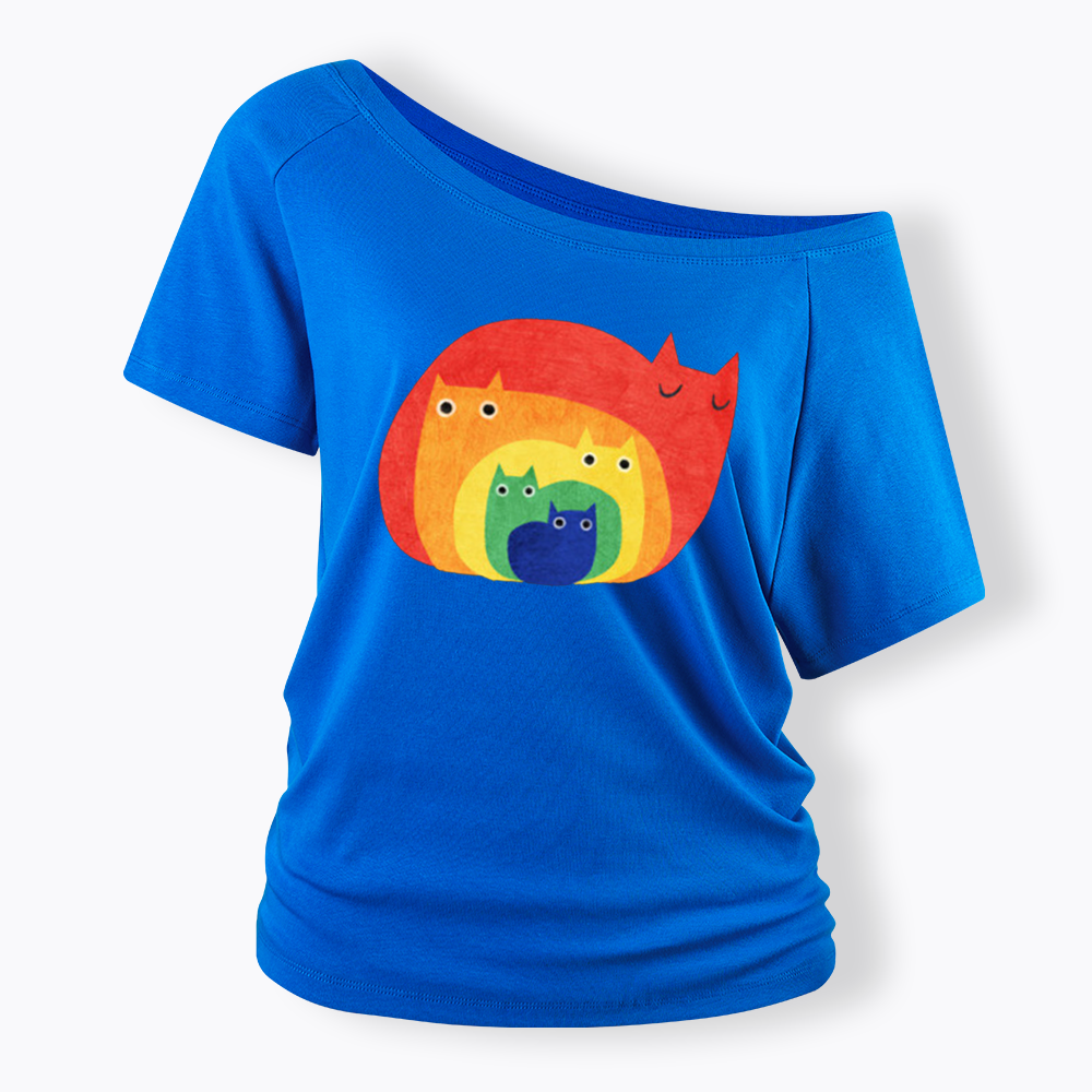 Rainbow Cats Off Shoulder T-shirt