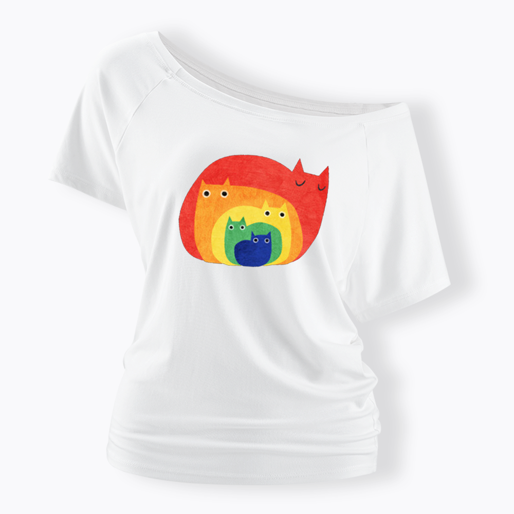 Rainbow Cats Off Shoulder T-shirt
