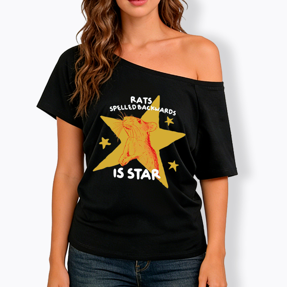 Rats Spelled Backwards is Star Off Shoulder T-Shirt