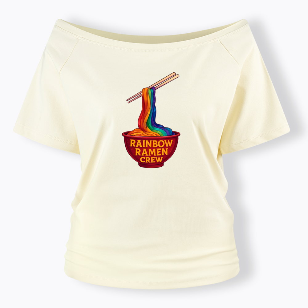 Rainbow Ramen Crew Off Shoulder T-shirt