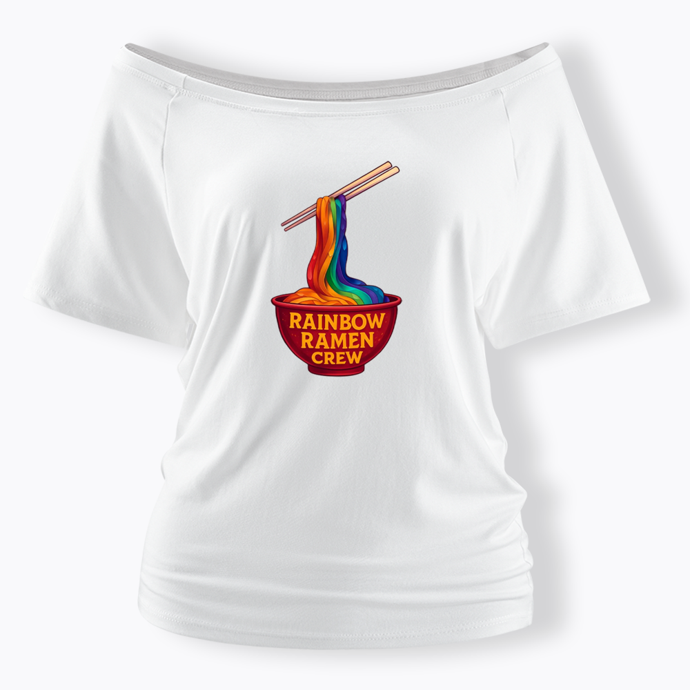 Rainbow Ramen Crew Off Shoulder T-shirt