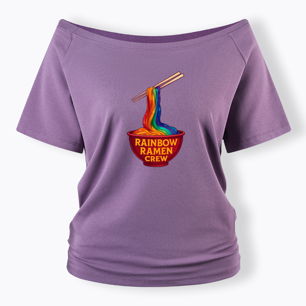 Rainbow Ramen Crew Off Shoulder T-shirt