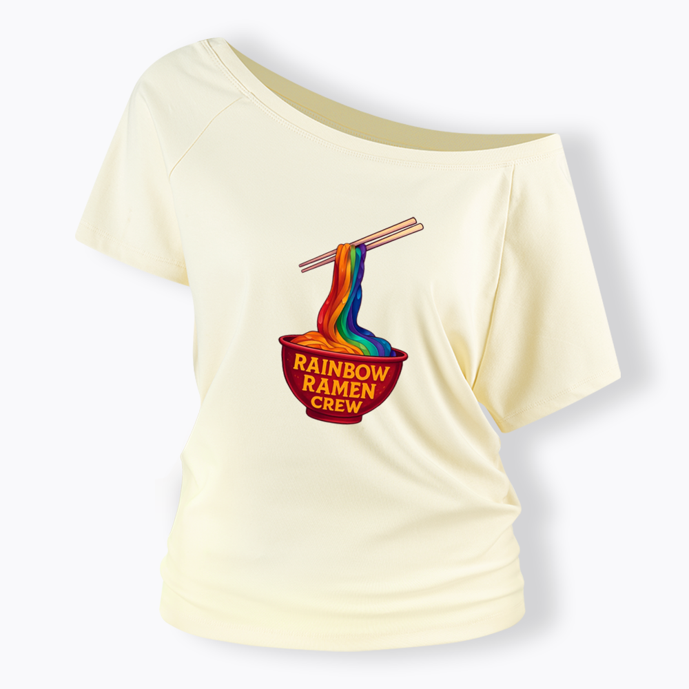 Rainbow Ramen Crew Off Shoulder T-shirt