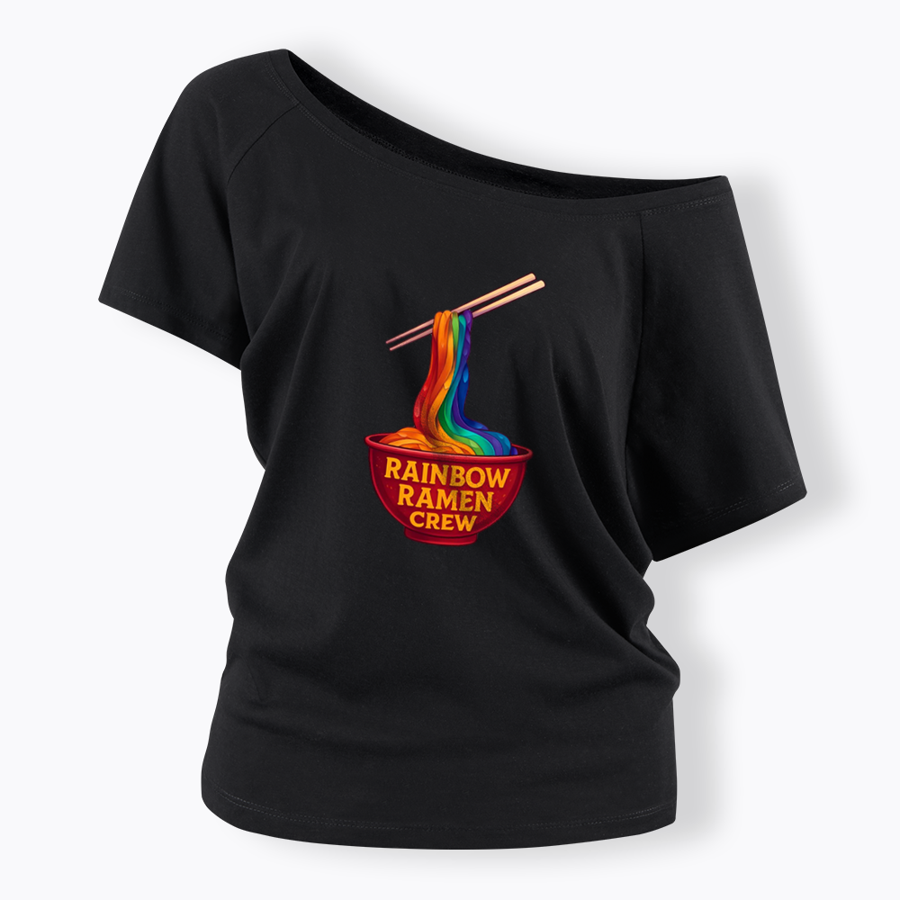 Rainbow Ramen Crew Off Shoulder T-shirt