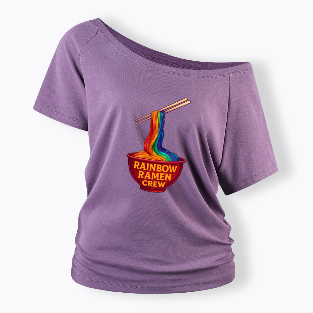 Rainbow Ramen Crew Off Shoulder T-shirt