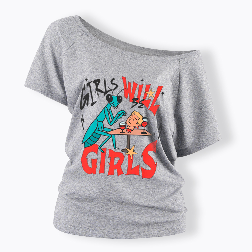 Girls Will Be Girls Praying Mantis Off Shoulder T-Shirt