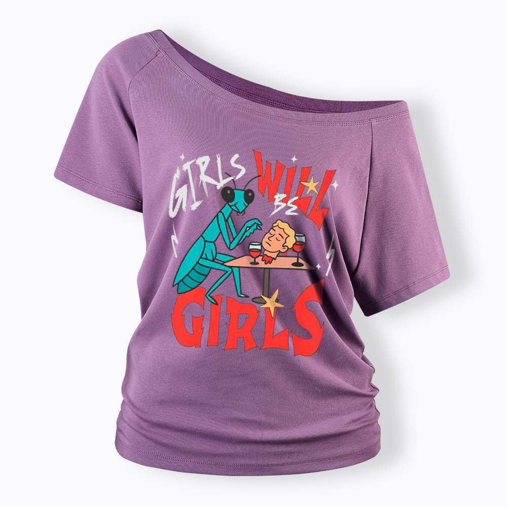 Girls Will Be Girls Praying Mantis Off Shoulder T-Shirt