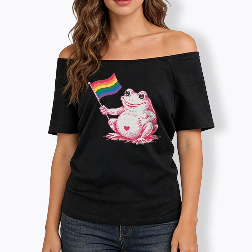 Rainbow Graphic Off Shoulder T-shirt