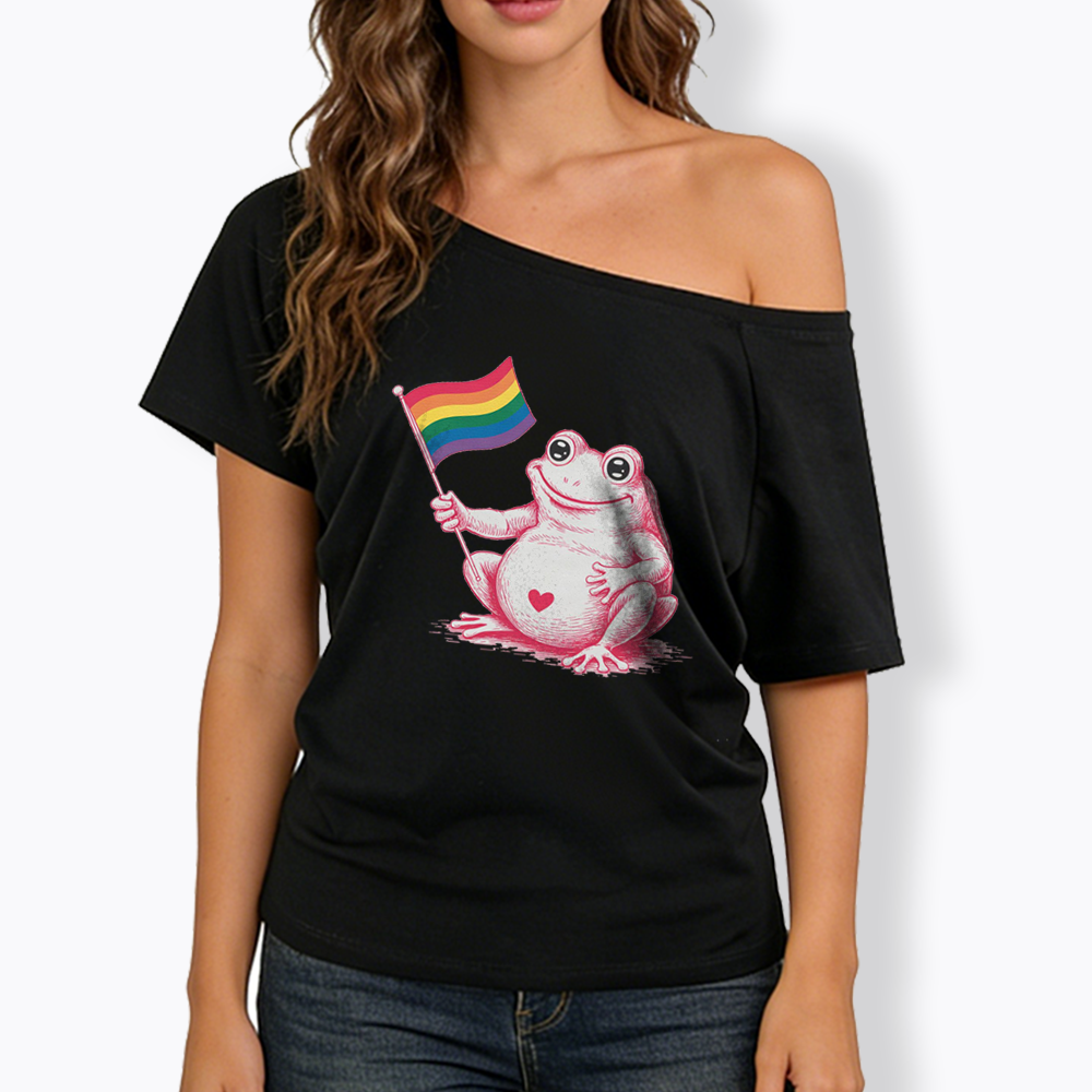 Rainbow Graphic Off Shoulder T-shirt