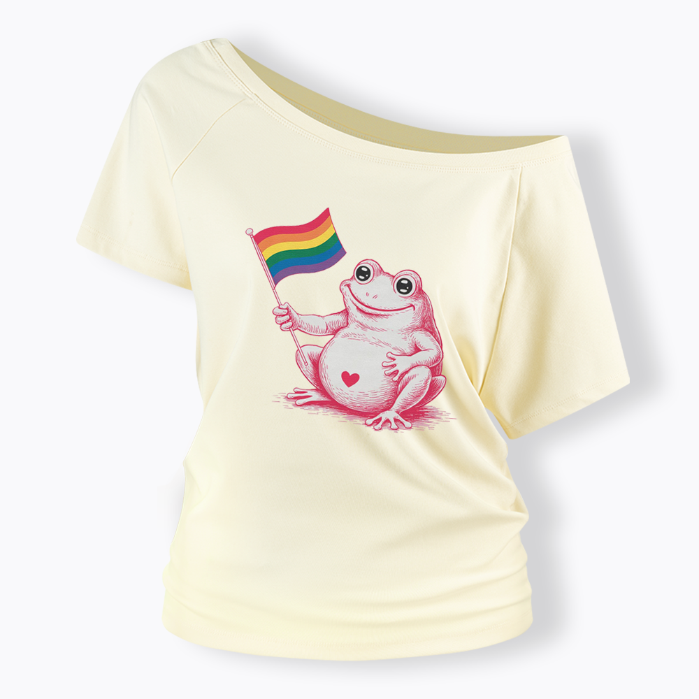 Rainbow Graphic Off Shoulder T-shirt